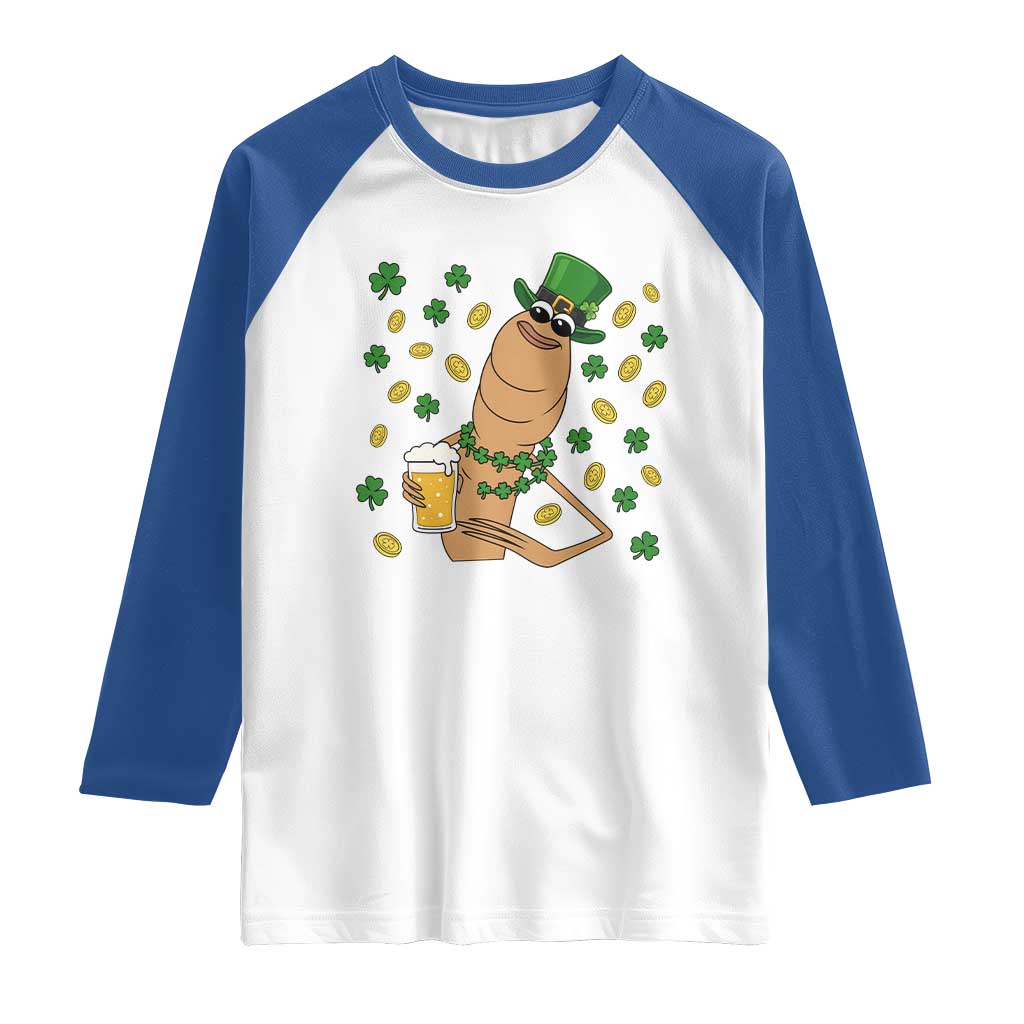 Marcus The Worm St Patricks Day Raglan Shirt Funny Drinking Irish Beer Ireland TS14 White Royal Print Your Wear