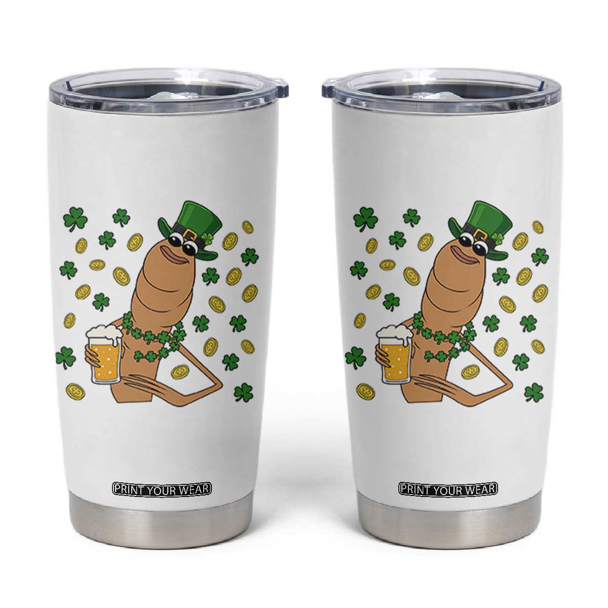 Marcus The Worm St Patricks Day Tumbler Cup Funny Drinking Irish Beer Ireland TS14 White Print Your Wear