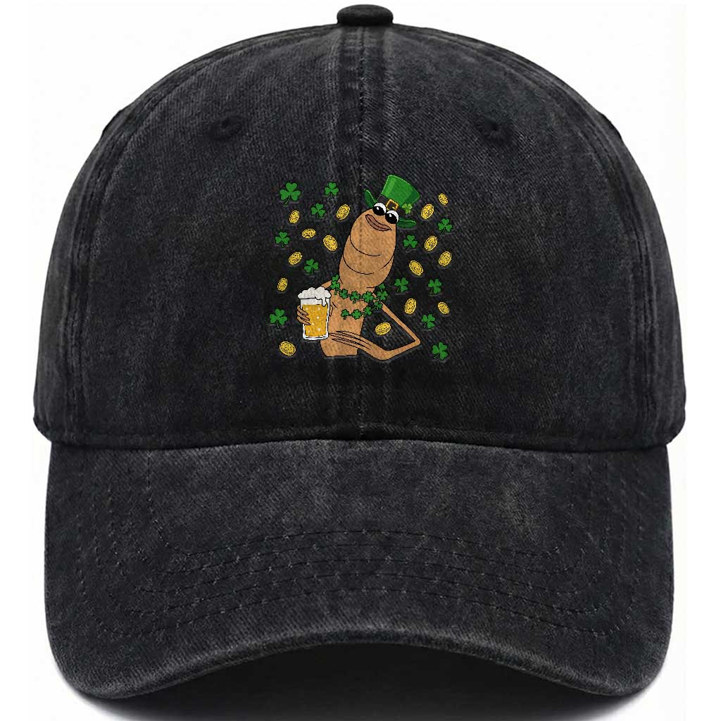 Marcus The Worm St Patricks Day Washed Cotton Baseball Cap Funny Drinking Irish Beer Ireland TS14 Washed Cap Universal Fit Black Print Your Wear