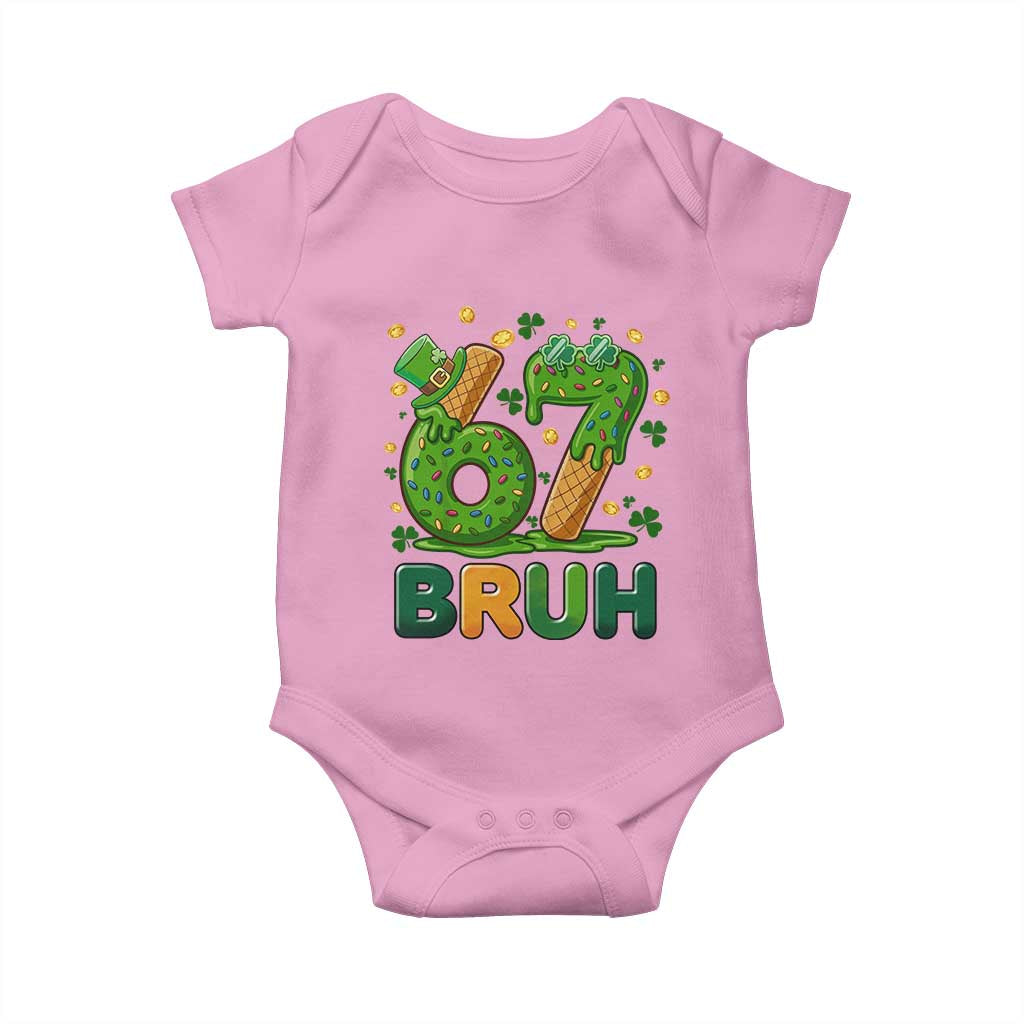 67 St Patricks Day Baby Onesie Funny Six Seven Bruh Meme TS14 Light Pink Print Your Wear