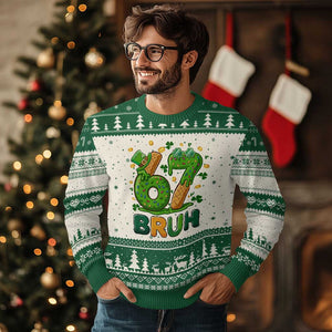 67 St Patricks Day Ugly Christmas Sweater Funny Six Seven Bruh Meme TS14 Beige Green Print Your Wear