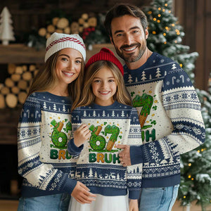 67 St Patricks Day Ugly Christmas Sweater Funny Six Seven Bruh Meme TS14 Beige Navy Print Your Wear