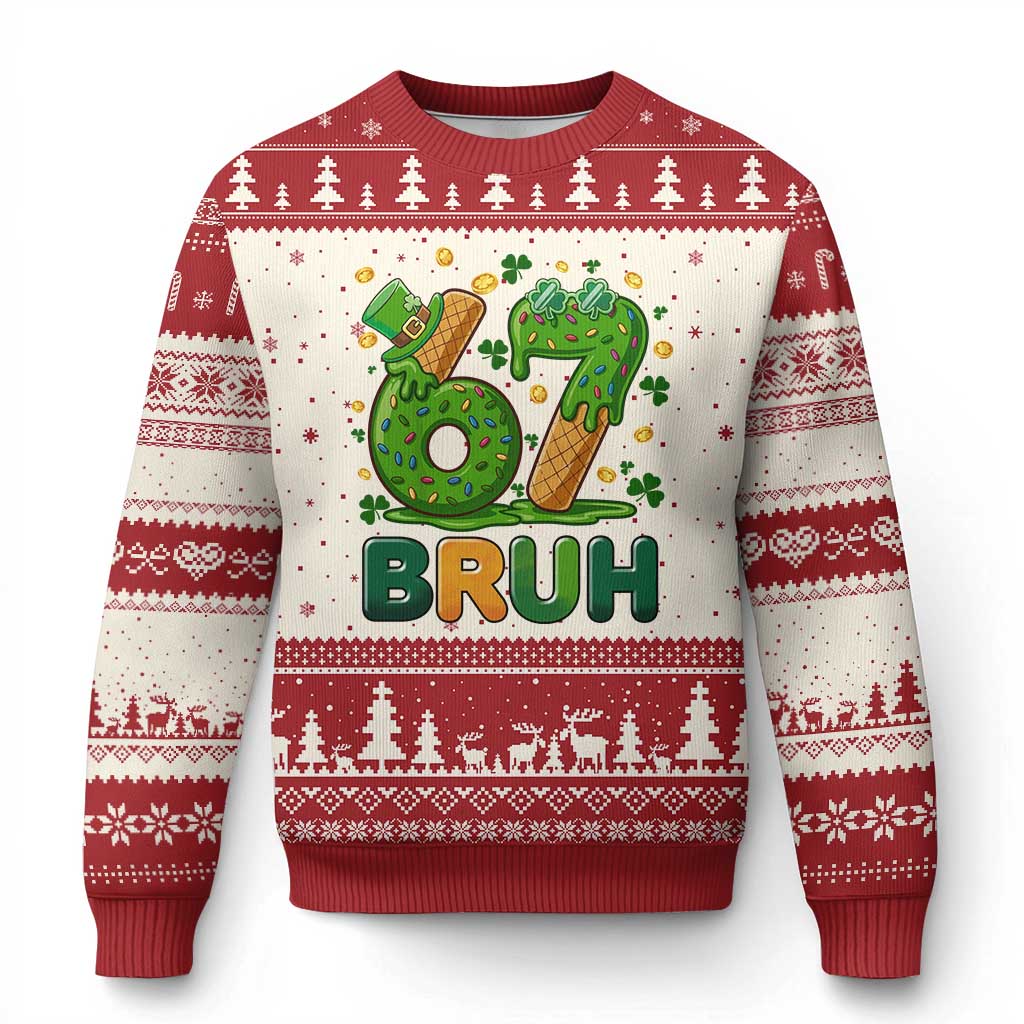 67 St Patricks Day Ugly Christmas Sweater Funny Six Seven Bruh Meme TS14 Beige Red Print Your Wear