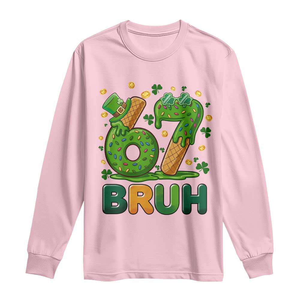 67 St Patricks Day Long Sleeve Shirt Funny Six Seven Bruh Meme TS14 Light Pink Print Your Wear