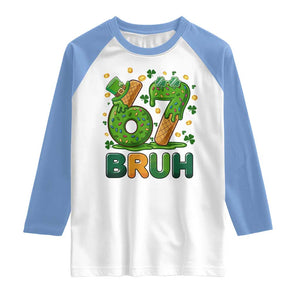 67 St Patricks Day Raglan Shirt Funny Six Seven Bruh Meme TS14 White Carolina Blue Print Your Wear