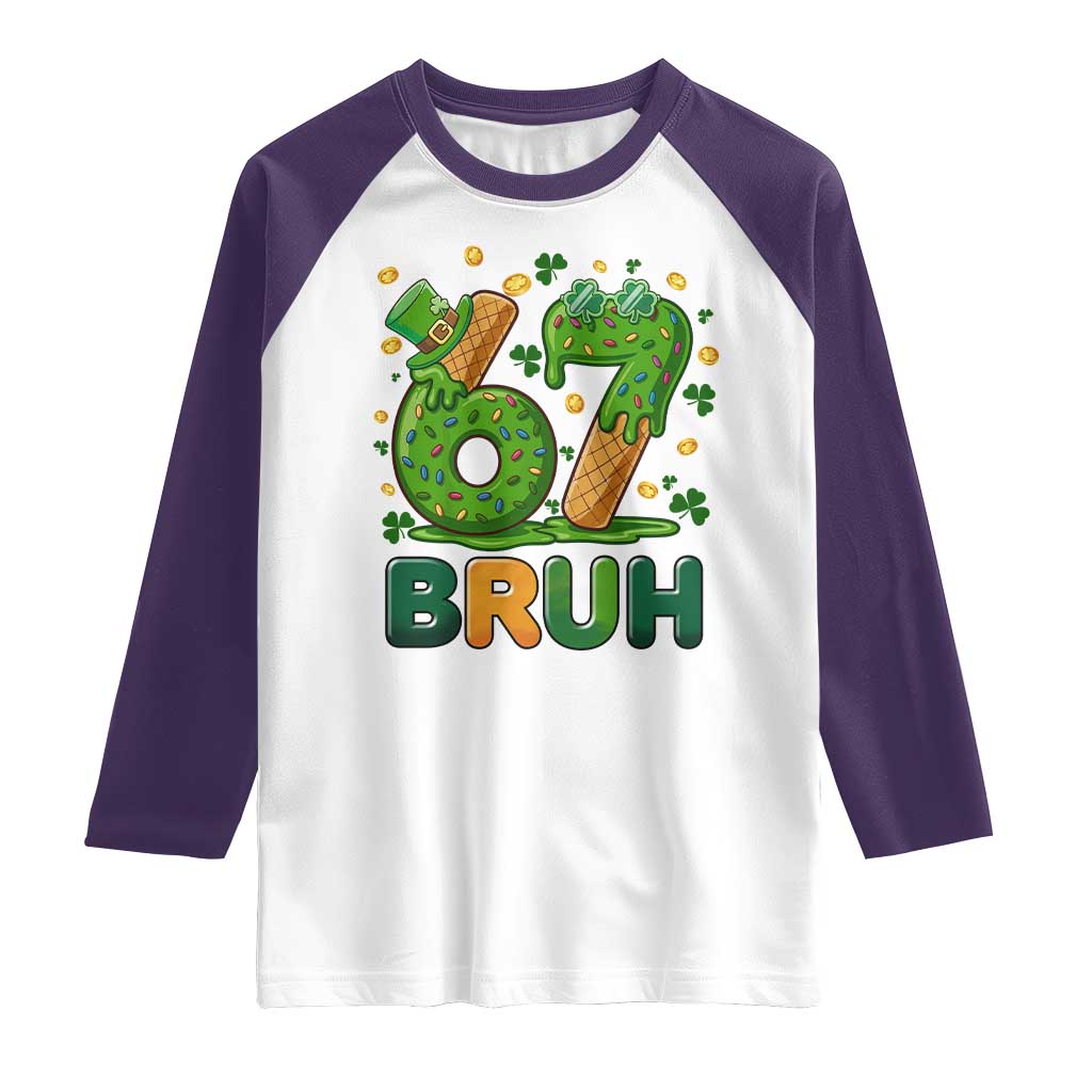 67 St Patricks Day Raglan Shirt Funny Six Seven Bruh Meme TS14 White Purple Print Your Wear