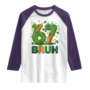 67 St Patricks Day Raglan Shirt Funny Six Seven Bruh Meme TS14 White Purple Print Your Wear