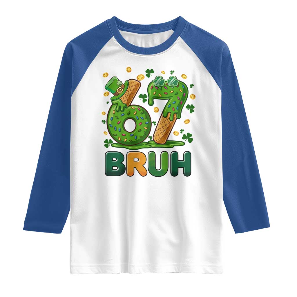67 St Patricks Day Raglan Shirt Funny Six Seven Bruh Meme TS14 White Royal Print Your Wear