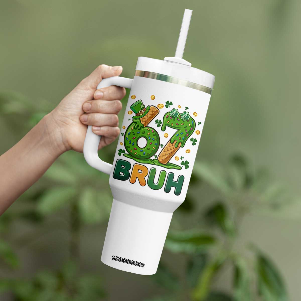 67 St Patricks Day Tumbler With Handle Funny Six Seven Bruh Meme TS14 Print Your Wear