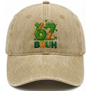 67 St Patricks Day Washed Cotton Baseball Cap Funny Six Seven Bruh Meme TS14 Washed Cap Universal Fit Khaki Print Your Wear