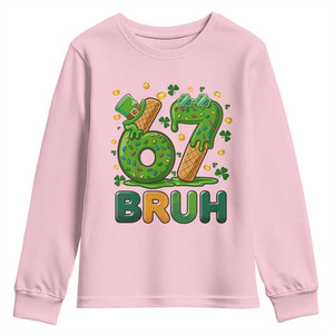 67 St Patricks Day Youth Sweatshirt Funny Six Seven Bruh Meme TS14 Light Pink Print Your Wear