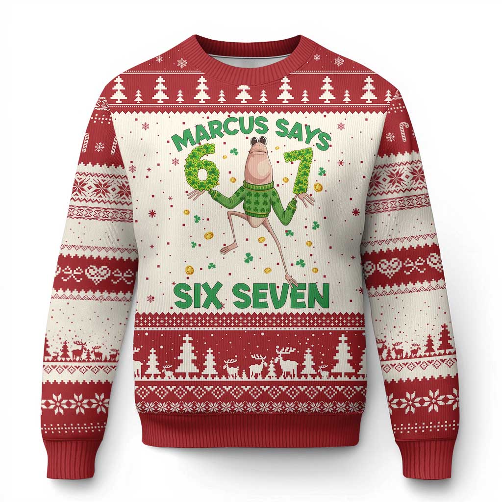 Marcus The Worm St Patricks Day Ugly Christmas Sweater Funny 67 Six Seven Hands Meme TS14 Beige Red Print Your Wear