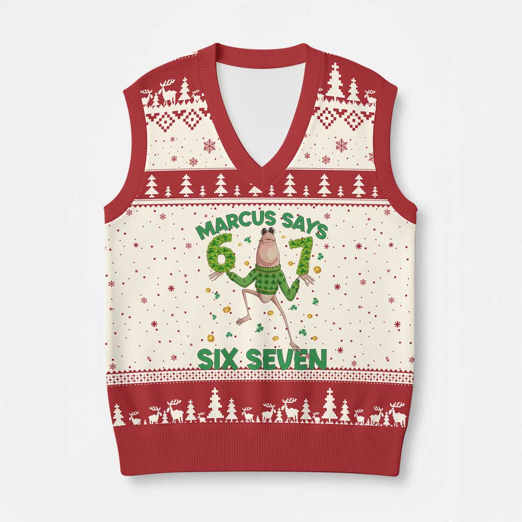 Marcus The Worm St Patricks Day V-Neck Knit Sweater Vest Funny 67 Six Seven Hands Meme TS14 Beige Red Print Your Wear