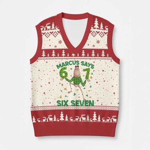 Marcus The Worm St Patricks Day V-Neck Knit Sweater Vest Funny 67 Six Seven Hands Meme TS14 Beige Red Print Your Wear