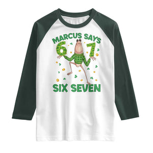 Marcus The Worm St Patricks Day Raglan Shirt Funny 67 Six Seven Hands Meme TS14 White Dark Forest Green Print Your Wear