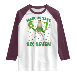 Marcus The Worm St Patricks Day Raglan Shirt Funny 67 Six Seven Hands Meme TS14 White Maroon Print Your Wear