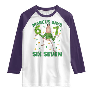 Marcus The Worm St Patricks Day Raglan Shirt Funny 67 Six Seven Hands Meme TS14 White Purple Print Your Wear