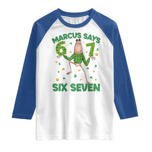 Marcus The Worm St Patricks Day Raglan Shirt Funny 67 Six Seven Hands Meme TS14 White Royal Print Your Wear