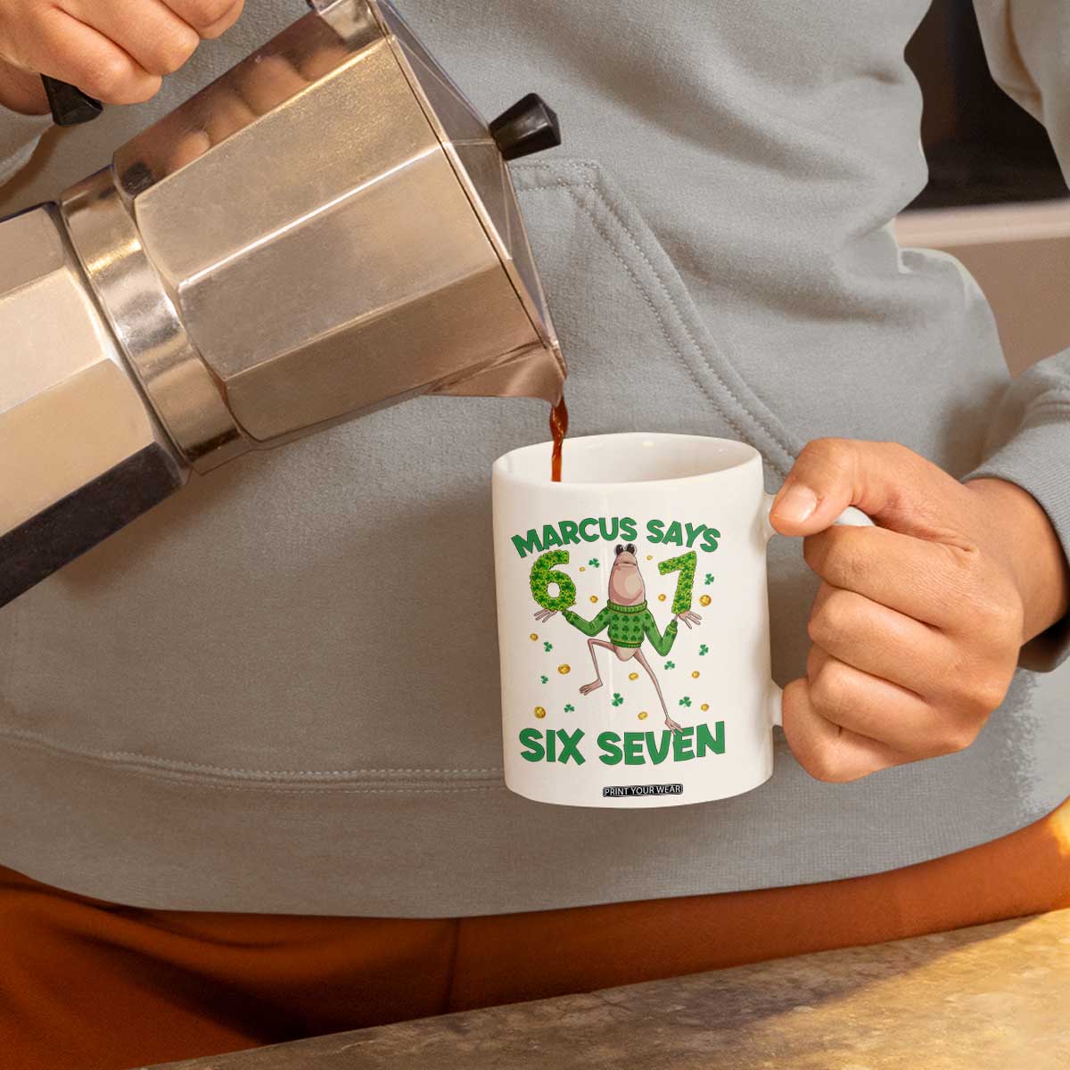 Marcus The Worm St Patricks Day Coffee Mug Funny 67 Six Seven Hands Meme TS14 Print Your Wear