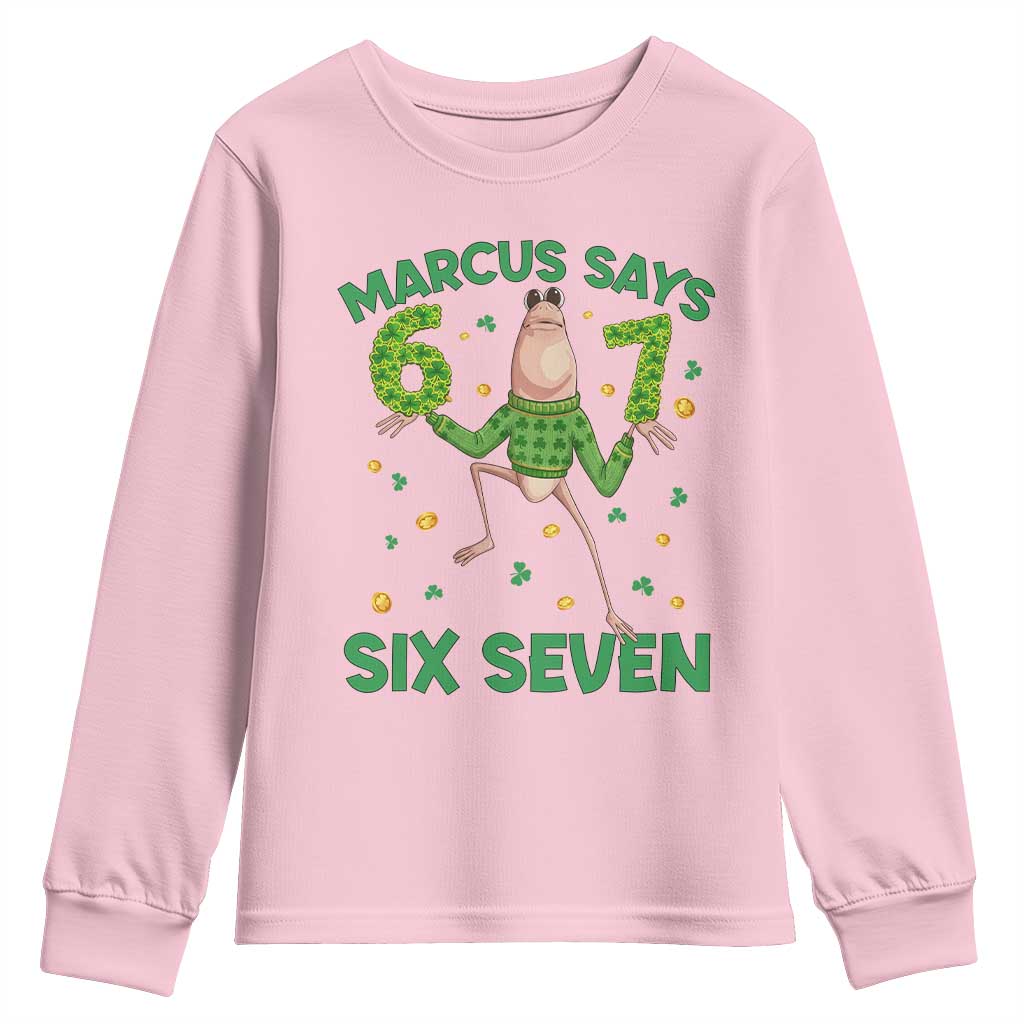 Marcus The Worm St Patricks Day Youth Sweatshirt Funny 67 Six Seven Hands Meme TS14 Light Pink Print Your Wear