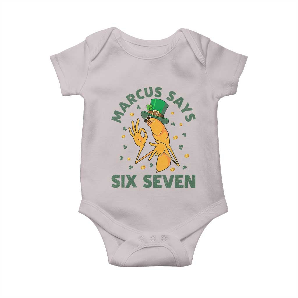 67 St Patricks Day Baby Onesie Funny Marcus The Worm Say Six Seven Meme TS14 Ice Gray Print Your Wear