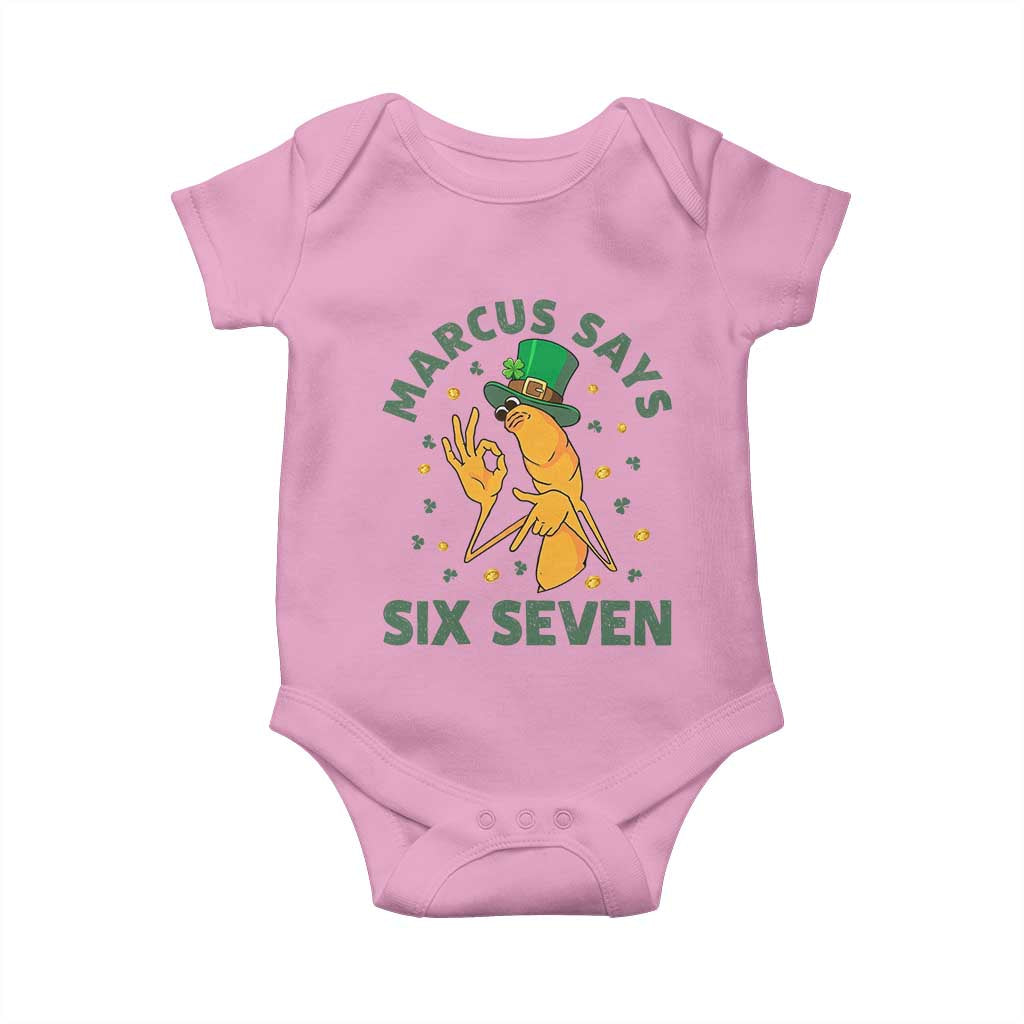 67 St Patricks Day Baby Onesie Funny Marcus The Worm Say Six Seven Meme TS14 Light Pink Print Your Wear