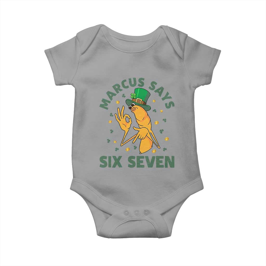 67 St Patricks Day Baby Onesie Funny Marcus The Worm Say Six Seven Meme TS14 Sport Gray Print Your Wear