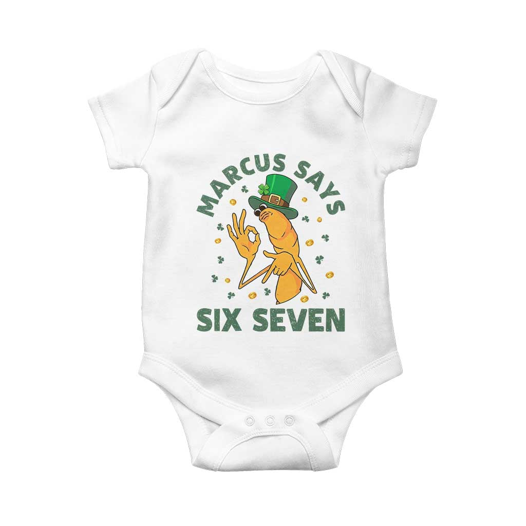 67 St Patricks Day Baby Onesie Funny Marcus The Worm Say Six Seven Meme TS14 White Print Your Wear