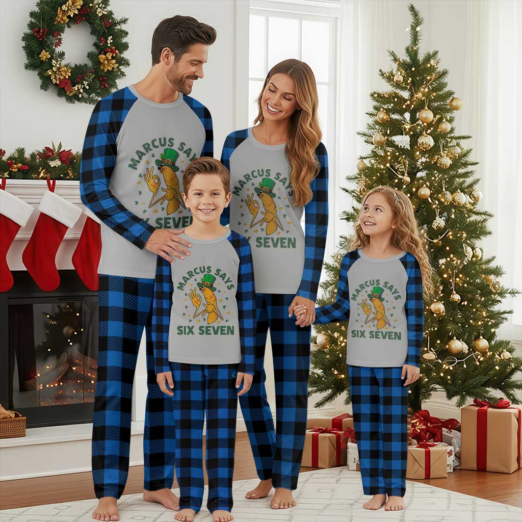 67 St Patricks Day Plaid Pajama Set Funny Marcus The Worm Say Six Seven Meme TS14 Blue Plaid Print Your Wear