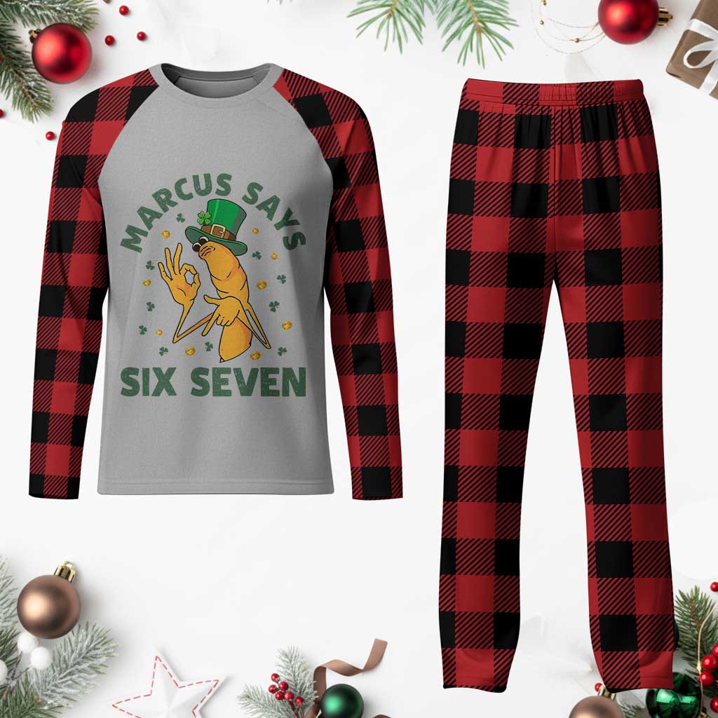 67 St Patricks Day Plaid Pajama Set Funny Marcus The Worm Say Six Seven Meme TS14 Buffalo Plaid Print Your Wear
