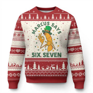 67 St Patricks Day Ugly Christmas Sweater Funny Marcus The Worm Say Six Seven Meme TS14 Beige Red Print Your Wear