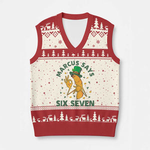 67 St Patricks Day V-Neck Knit Sweater Vest Funny Marcus The Worm Say Six Seven Meme TS14 Beige Red Print Your Wear