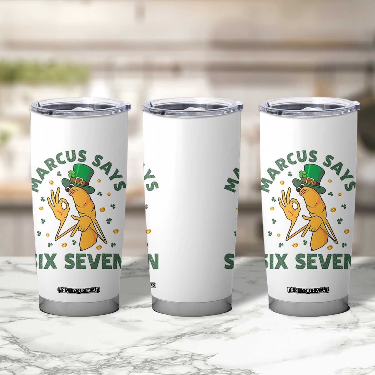67 St Patricks Day Tumbler Cup Funny Marcus The Worm Say Six Seven Meme TS14 Print Your Wear