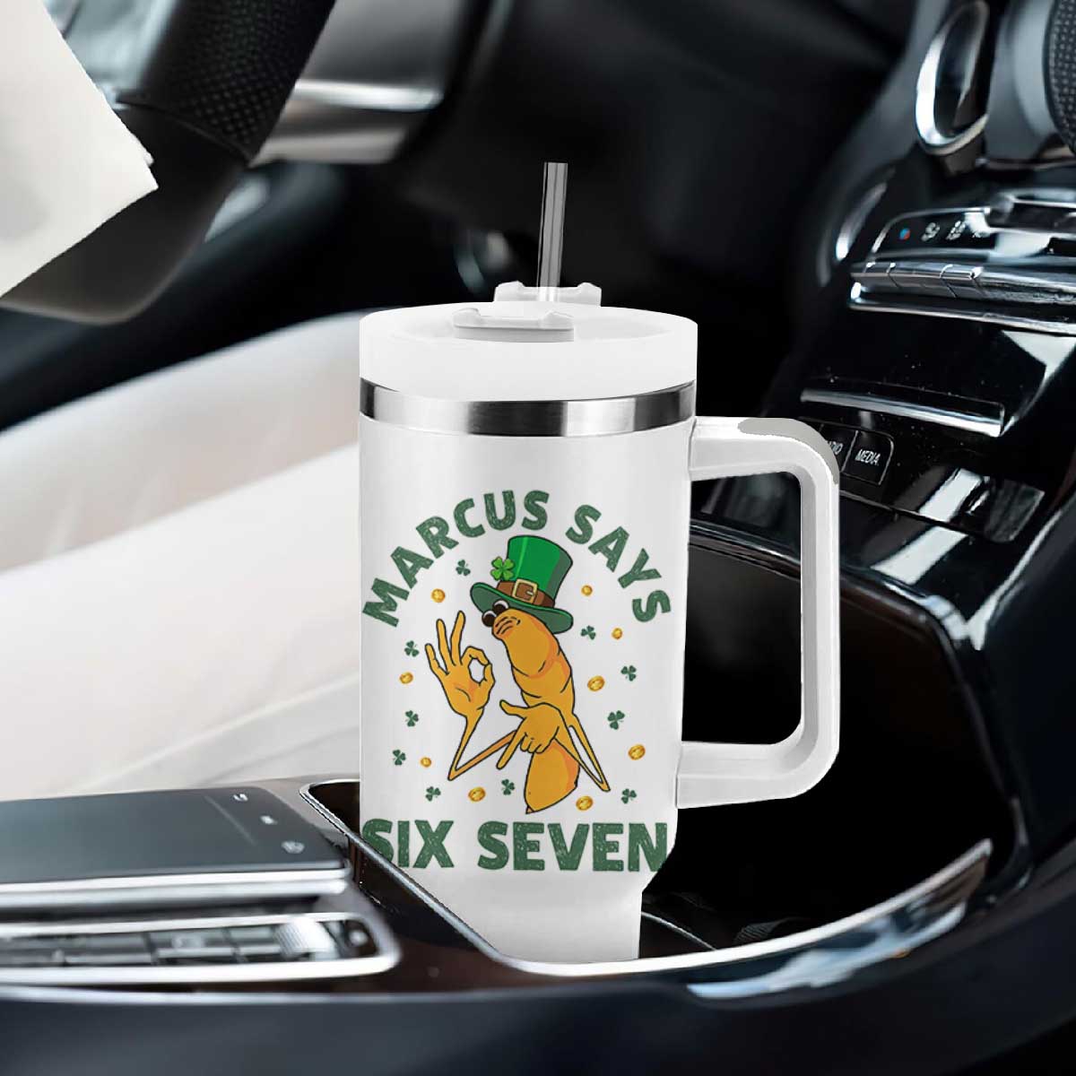 67 St Patricks Day Tumbler With Handle Funny Marcus The Worm Say Six Seven Meme TS14 Print Your Wear