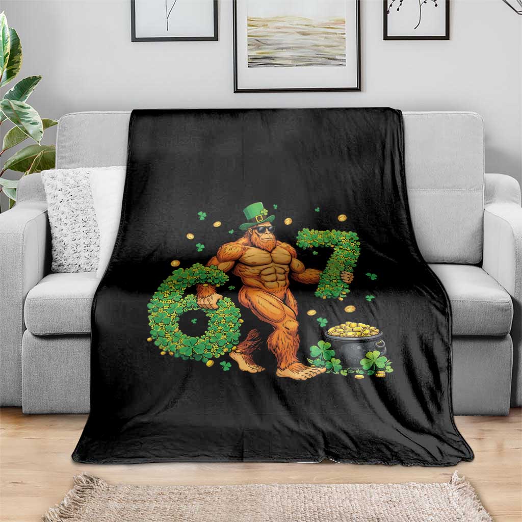 67 St Patricks Day Throw Blanket Funny Bigfoot Six Seven Shamrock Party Meme TS14 Print Your Wear