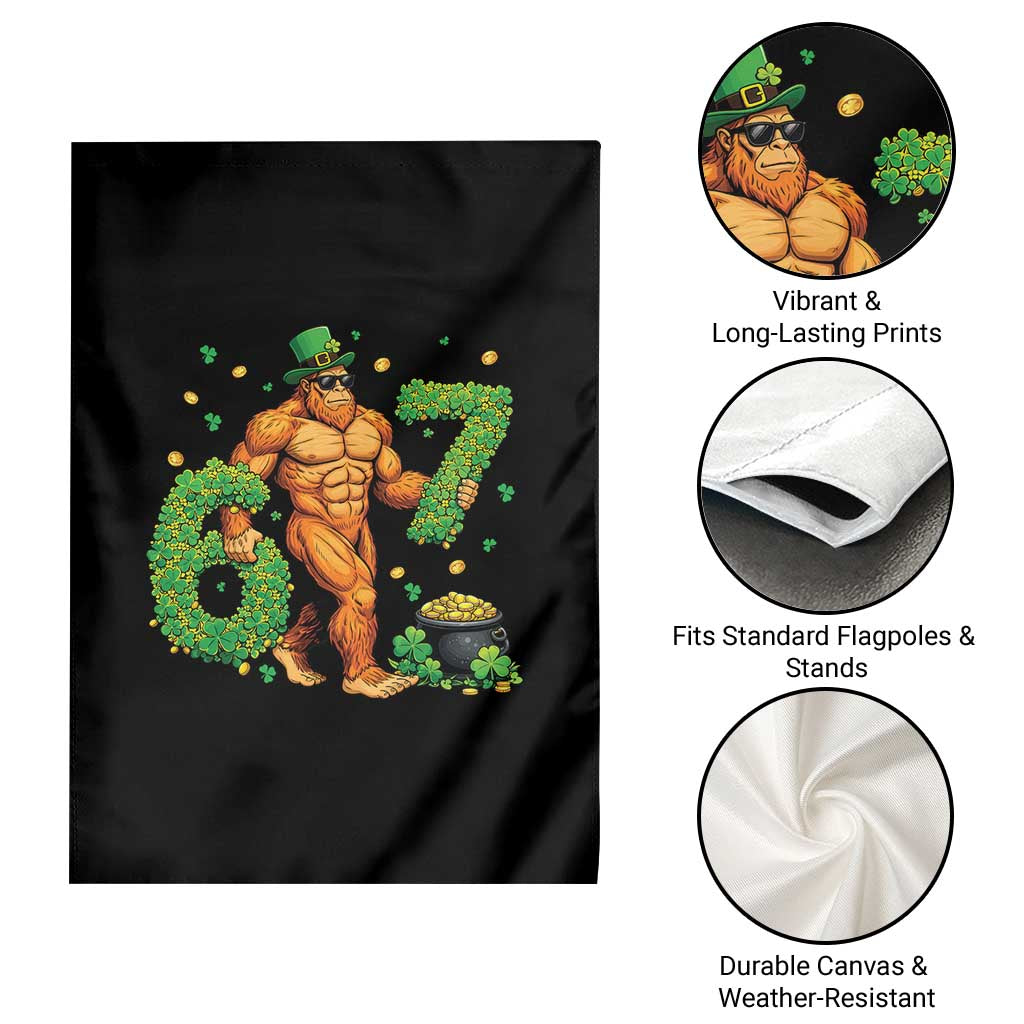 67 St Patricks Day Garden Flag Funny Bigfoot Six Seven Shamrock Party Meme TS14 Print Your Wear