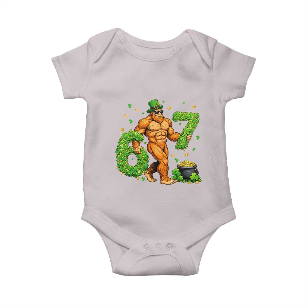 67 St Patricks Day Baby Onesie Funny Bigfoot Six Seven Shamrock Party Meme TS14 Ice Gray Print Your Wear