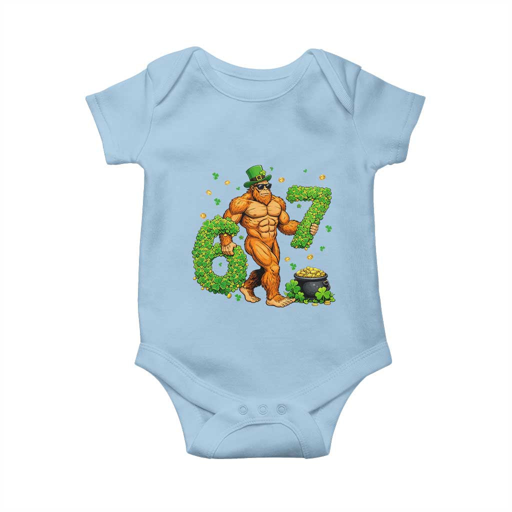 67 St Patricks Day Baby Onesie Funny Bigfoot Six Seven Shamrock Party Meme TS14 Light Blue Print Your Wear