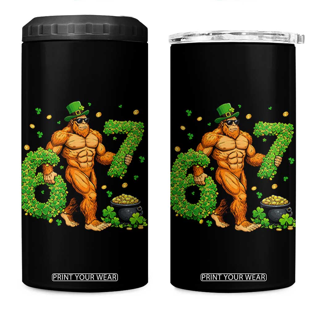 67 St Patricks Day 4 in 1 Can Cooler Tumbler Funny Bigfoot Six Seven Shamrock Party Meme TS14 One Size: 16 oz Black Print Your Wear