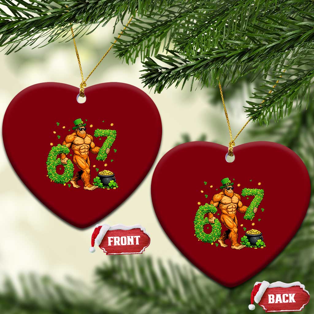 67 St Patricks Day Ceramic Ornament Funny Bigfoot Six Seven Shamrock Party Meme TS14 Print Your Wear