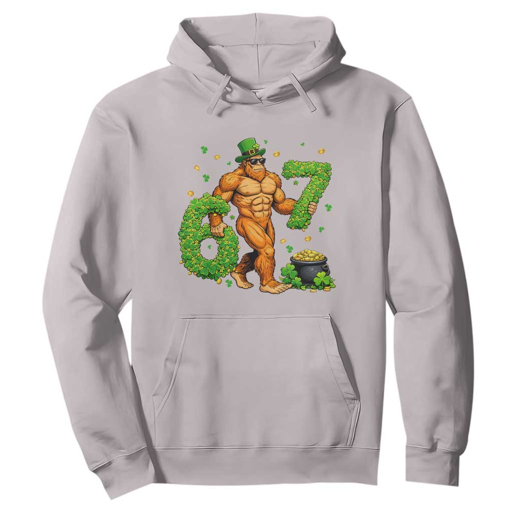67 St Patricks Day Hoodie Funny Bigfoot Six Seven Shamrock Party Meme TS14 Ice Gray Print Your Wear