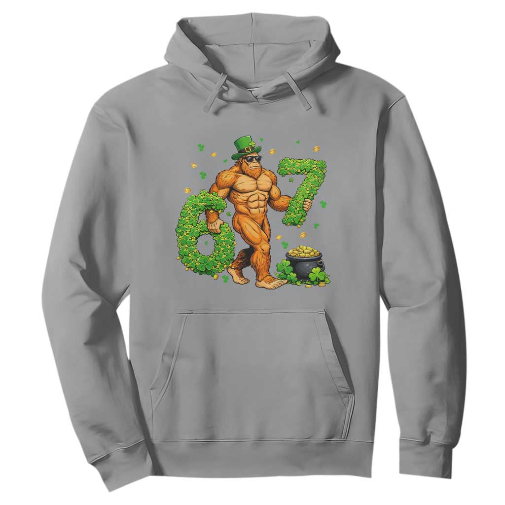 67 St Patricks Day Hoodie Funny Bigfoot Six Seven Shamrock Party Meme TS14 Sport Gray Print Your Wear