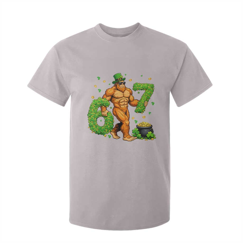 67 St Patricks Day T Shirt For Kid Funny Bigfoot Six Seven Shamrock Party Meme TS14 Ice Gray Print Your Wear
