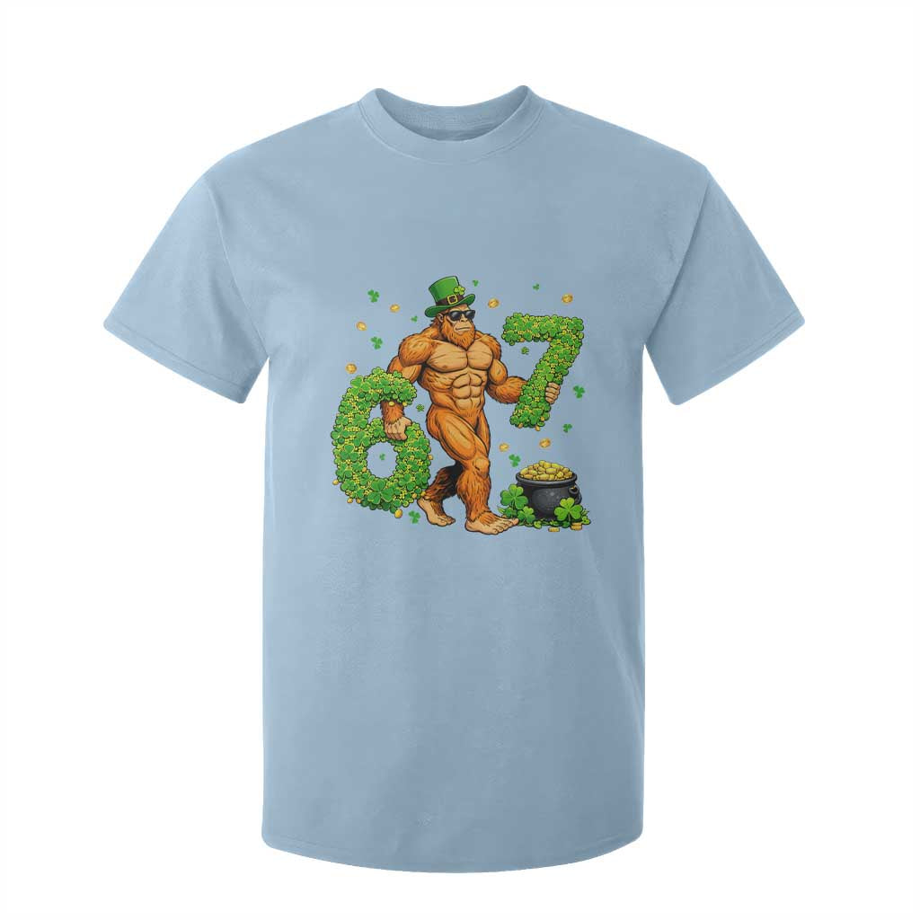 67 St Patricks Day T Shirt For Kid Funny Bigfoot Six Seven Shamrock Party Meme TS14 Light Blue Print Your Wear