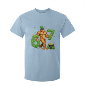 67 St Patricks Day T Shirt For Kid Funny Bigfoot Six Seven Shamrock Party Meme TS14 Light Blue Print Your Wear
