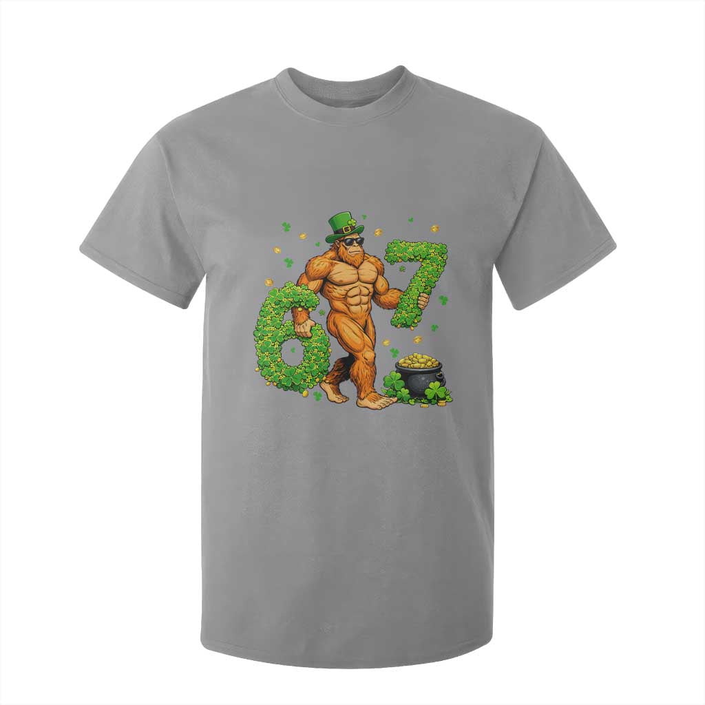 67 St Patricks Day T Shirt For Kid Funny Bigfoot Six Seven Shamrock Party Meme TS14 Sport Gray Print Your Wear