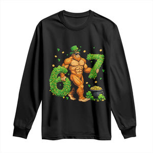 67 St Patricks Day Long Sleeve Shirt Funny Bigfoot Six Seven Shamrock Party Meme TS14 Black Print Your Wear