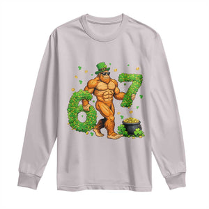 67 St Patricks Day Long Sleeve Shirt Funny Bigfoot Six Seven Shamrock Party Meme TS14 Ice Gray Print Your Wear