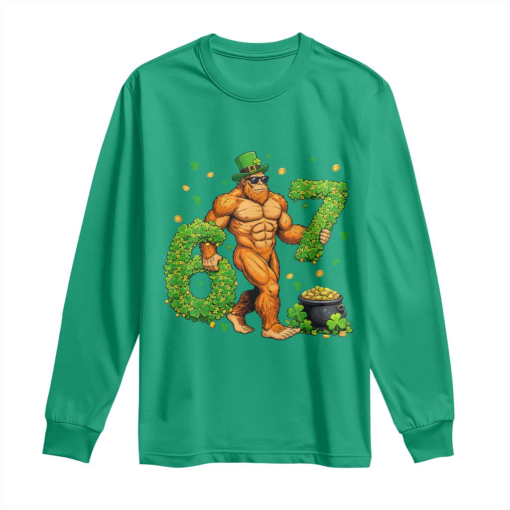 67 St Patricks Day Long Sleeve Shirt Funny Bigfoot Six Seven Shamrock Party Meme TS14 Irish Green Print Your Wear