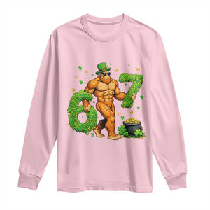 67 St Patricks Day Long Sleeve Shirt Funny Bigfoot Six Seven Shamrock Party Meme TS14 Light Pink Print Your Wear